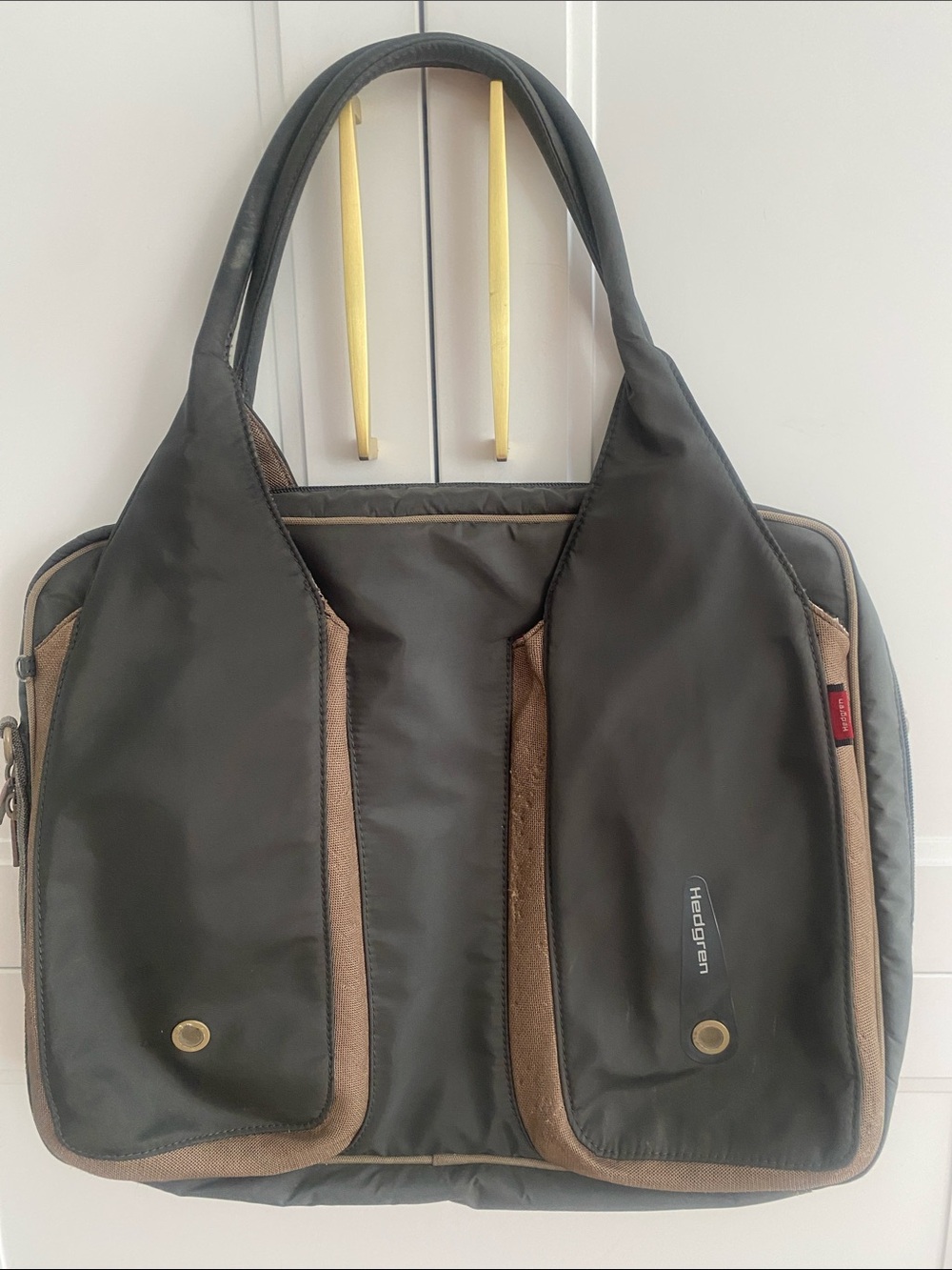 HEDGREN large Lap-Top travel Tote in Grey & Brown Nylon lots of space